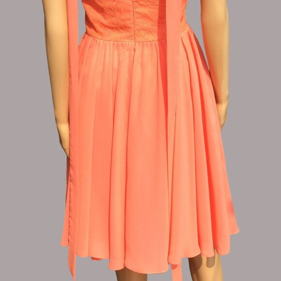 Cocomelody Size 2 Coral Sleeveless Dress Lace Chiffon Flowy Fairy Beachy Halter - Picture 7 of 13